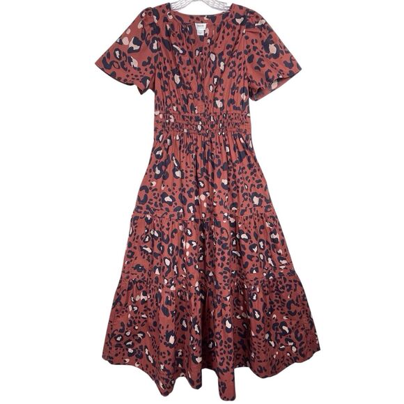 Anthropologie Maeve Somerset Maxi Dress Leopard Print Poplin Size Small Brown - Picture 2 of 16